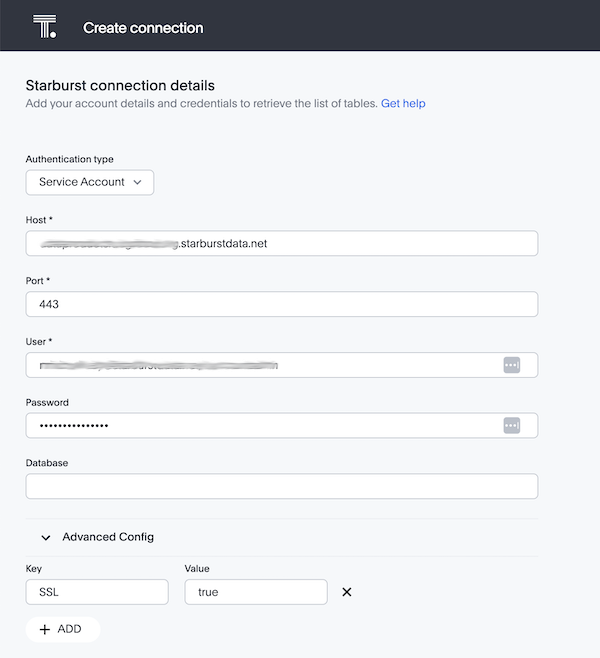 Image depicting connection details pane in ThoughtSpot