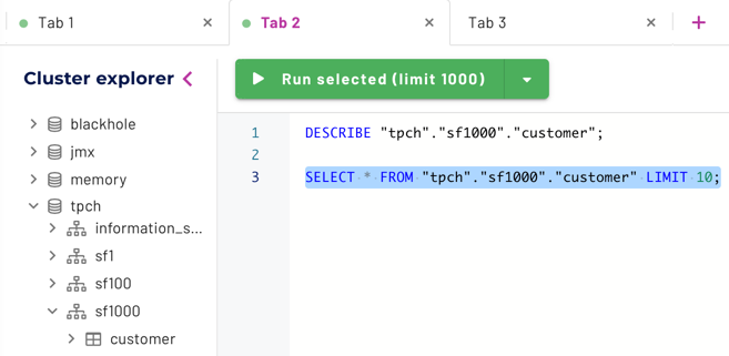 Query editor multiple tabs