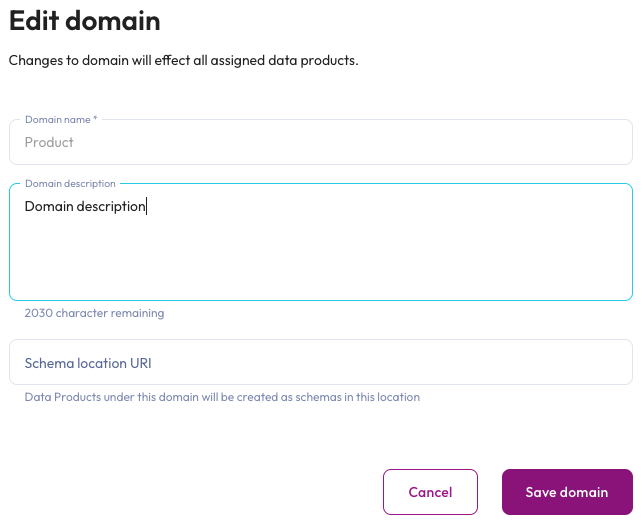 Edit domain dialog