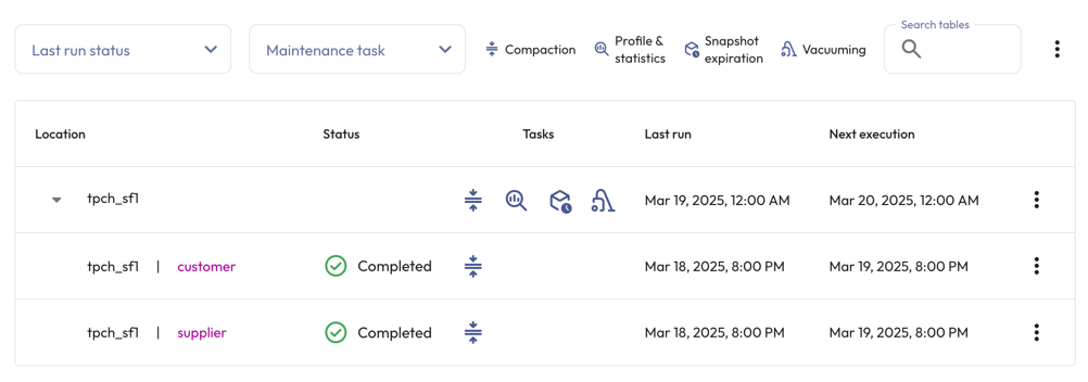 Data maintenance jobs schema level details