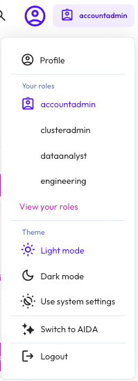 AIDA view in Roles menu