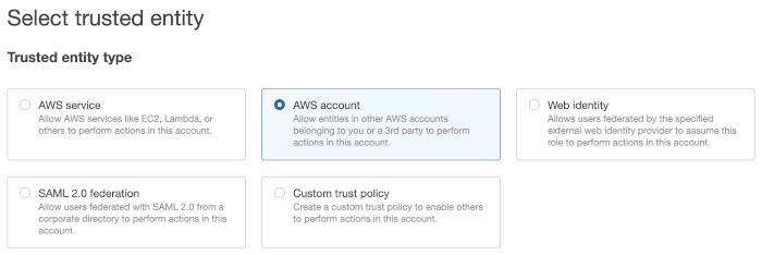 AWS select trusted entity section