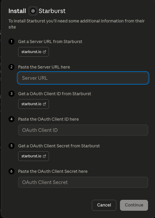 Screen to connect Claude Desktop to Starburst Galaxy MCP server