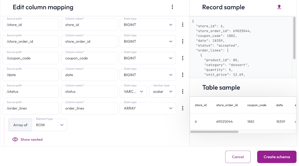 Data ingest map columns