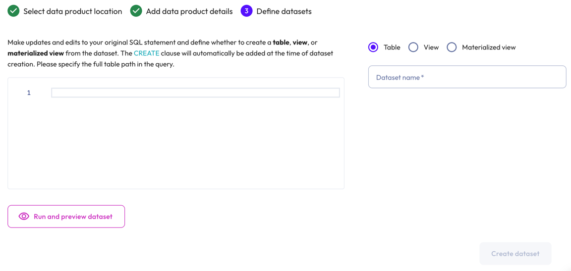 Add data product details step