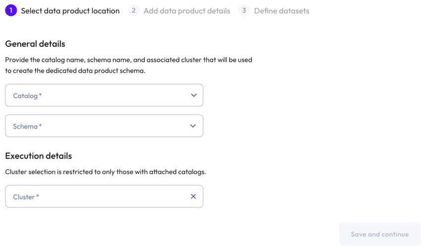 Select data product location step