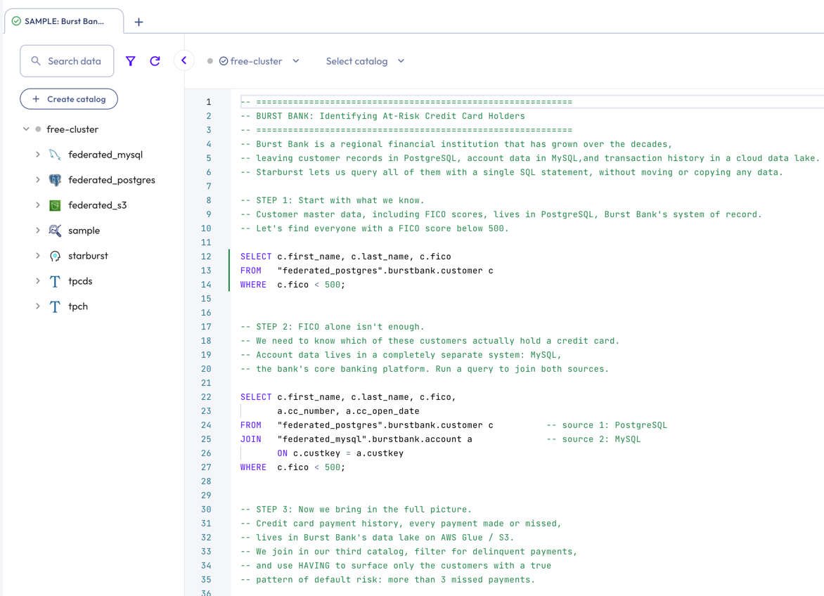 Get started query federation sample