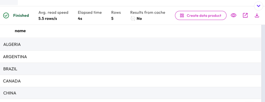 get started simple query result set