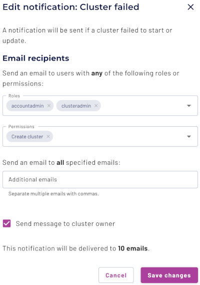 Image of the notification settings for email notifications