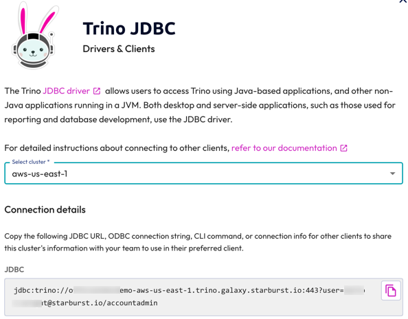 Partner connect tile for JDBC