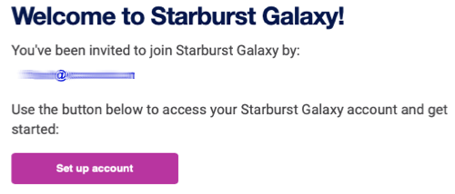 Starburst Galaxy set up account email
