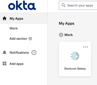 Okta dashboard with Galaxy icon