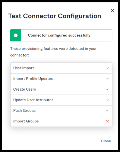 Okta SCIM connector configured successfully
