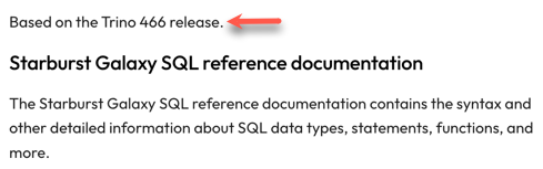 Trino version in SQL docs