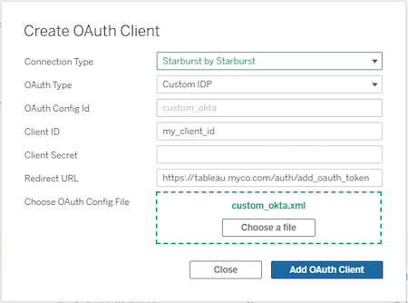 Tableau Server add OAuth client