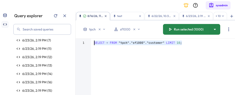 Query explorer pane