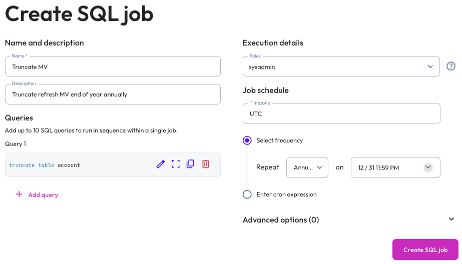 Create SQL jobs dialog